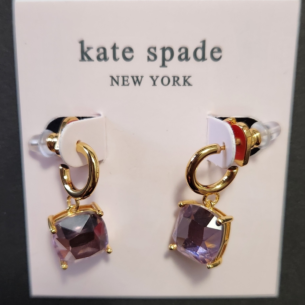 Kate Spade Gold Earrings with Light Pink Gem